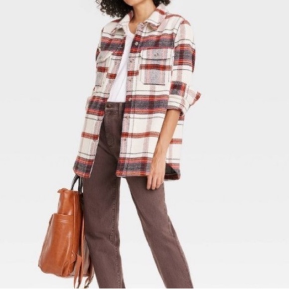 Universal Thread Women's Wool Blend Button-Down Shacket Blazer Red Plaid XXL - Picture 1 of 6